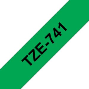 Brother TZe741 Cinta Laminada Generica de Etiquetas - Texto negro sobre fondo verde - Ancho 18mm x 8 metros