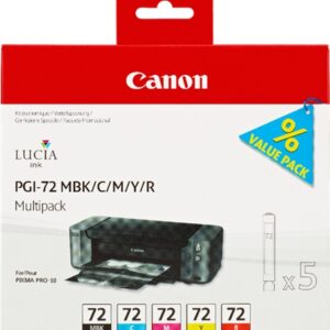 Canon PGI72 Pack de 5 Cartuchos de Tinta Originales - Negro Mate. Cyan. Magenta. Amarillo. Rojo - 6402B009