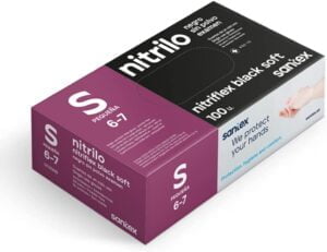 Santex Nitriflex Black Soft Pack de 100 Guantes de Nitrilo para Examen Talla S - 3.5 gramos - Sin Polvo - Libre de Latex - No Esteriles - Color Negro