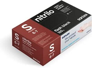 Santex Flash Black Pack de 100 Guantes de Nitrilo - 6 gramos - Sin Polvo - Libre de Latex - No Esteriles - Color Negro