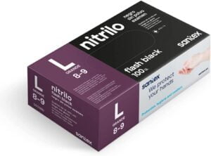 Santex Flash Black Pack de 100 Guantes de Nitrilo - 6 gramos - Sin Polvo - Libre de Latex - No Esteriles - Color Negro